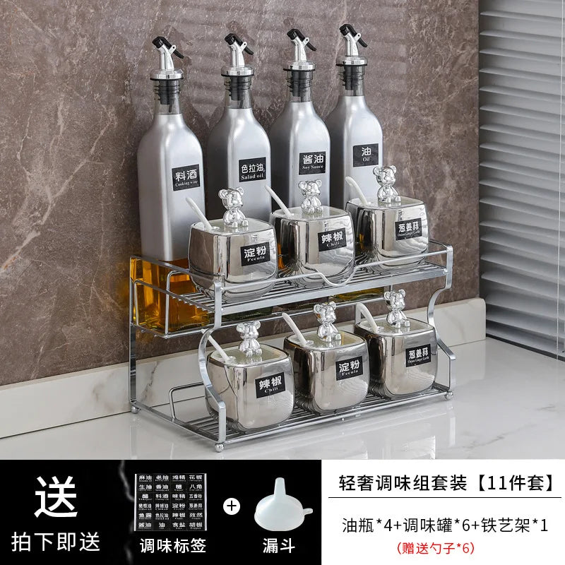 Luxury seasoning box oil bottle combination set kitchen decoration ceramic seasoning jar seasoning oil salt sauce vinegar bottle