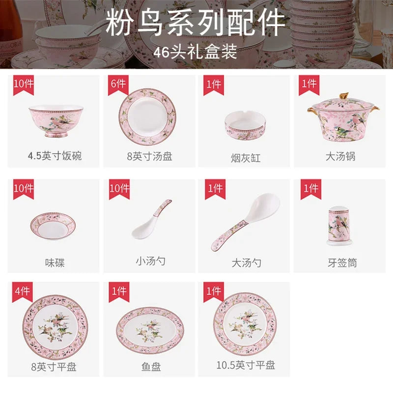 Luxury Dining Room Dinnerware Sets Home Christmas Kitchen Bone China Dinnerware Plates Guests Bajillas De Cocina Dinner Sets