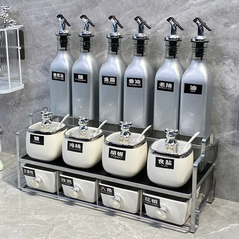 Luxury seasoning box oil bottle combination set kitchen decoration ceramic seasoning jar seasoning oil salt sauce vinegar bottle