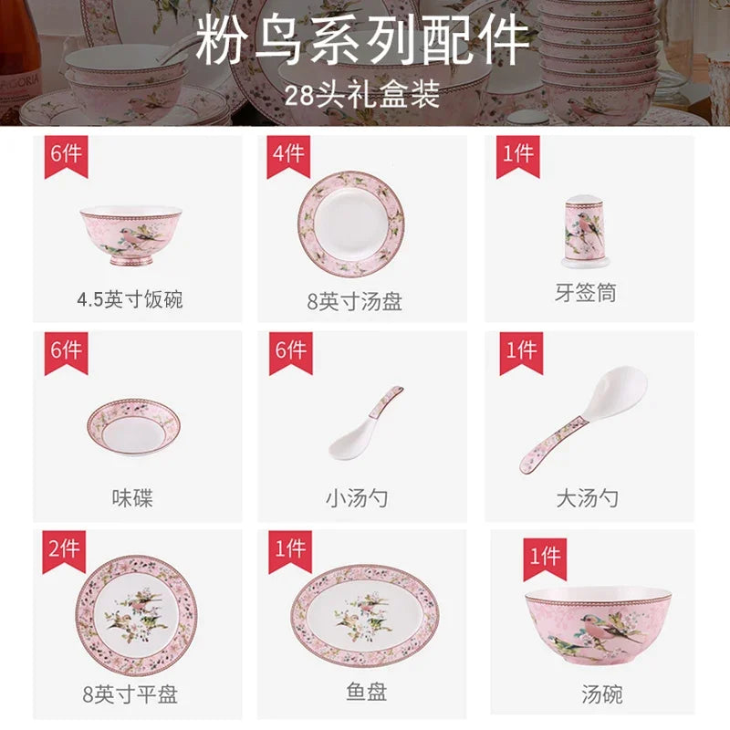 Luxury Dining Room Dinnerware Sets Home Christmas Kitchen Bone China Dinnerware Plates Guests Bajillas De Cocina Dinner Sets