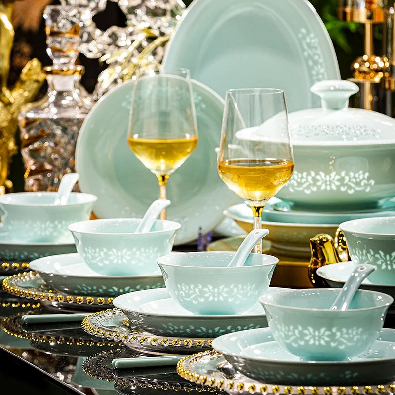 Jingdezhen Ceramic Tableware Set Underglaze Colourful Delicate Bowl Plate Tableware Set Home Use Moving Gift High-end New Style