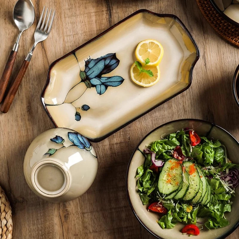 Japanese-style Tableware Set Moving House Creative Retro Bowl And Plate Tableware Set Home Use Plate Bowl And Chopsticks Set