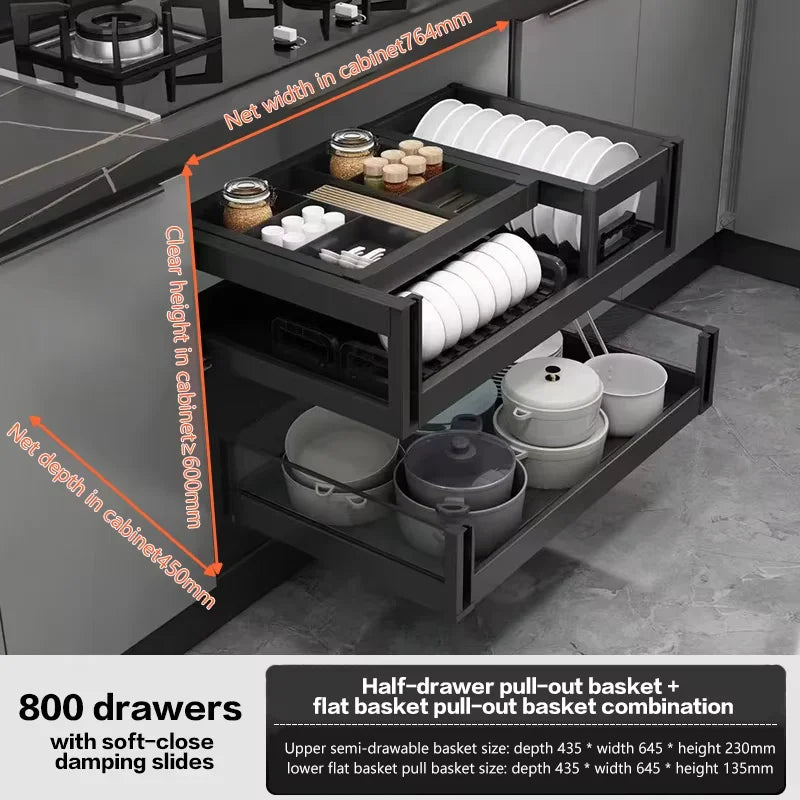 Pull-Out Basket Kitchen Cabinet Multi-Layer Drawer-Type Bowl Rack Drawer-Type Middle Drawer Cabinet Storage Bowls And Dishes