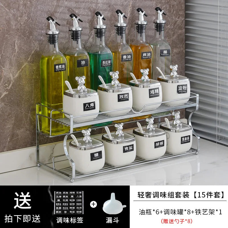 Luxury seasoning box oil bottle combination set kitchen decoration ceramic seasoning jar seasoning oil salt sauce vinegar bottle