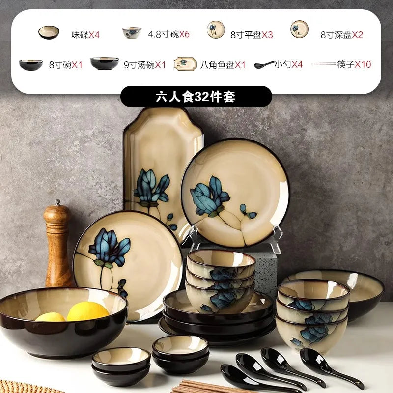 Japanese-style Tableware Set Moving House Creative Retro Bowl And Plate Tableware Set Home Use Plate Bowl And Chopsticks Set
