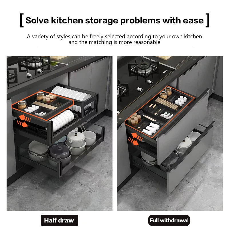 Pull-Out Basket Kitchen Cabinet Multi-Layer Drawer-Type Bowl Rack Drawer-Type Middle Drawer Cabinet Storage Bowls And Dishes