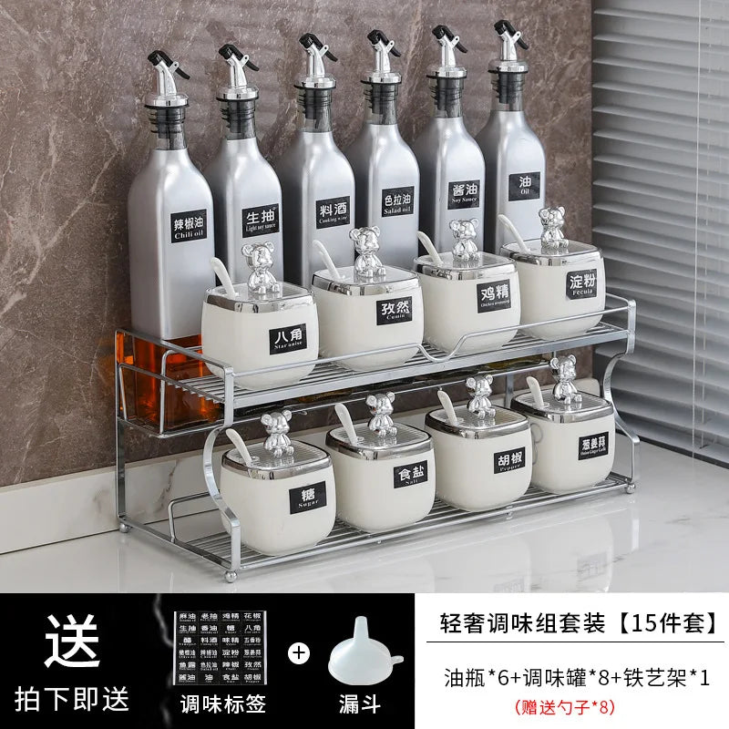 Luxury seasoning box oil bottle combination set kitchen decoration ceramic seasoning jar seasoning oil salt sauce vinegar bottle