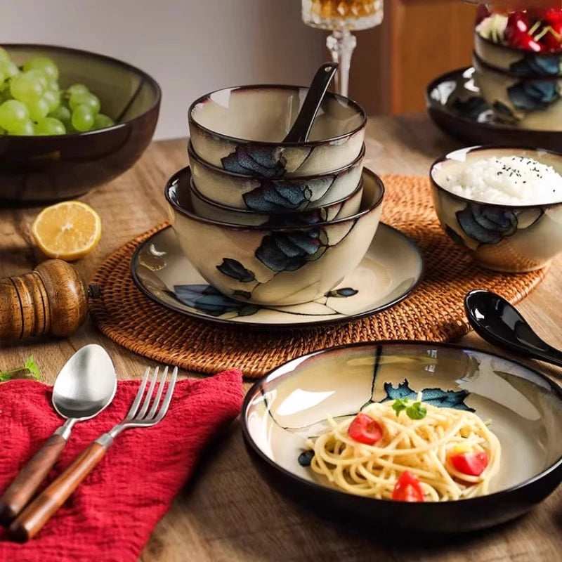 Japanese-style Tableware Set Moving House Creative Retro Bowl And Plate Tableware Set Home Use Plate Bowl And Chopsticks Set
