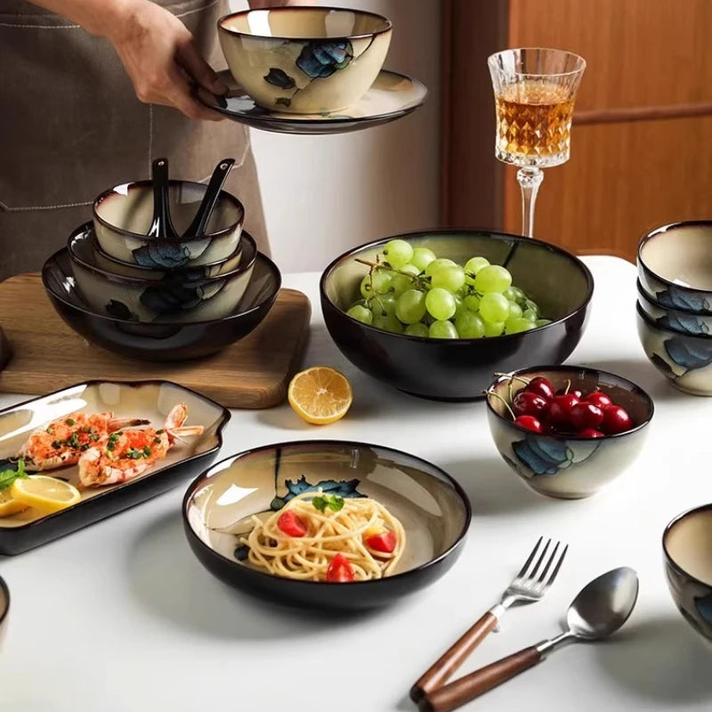 Japanese-style Tableware Set Moving House Creative Retro Bowl And Plate Tableware Set Home Use Plate Bowl And Chopsticks Set