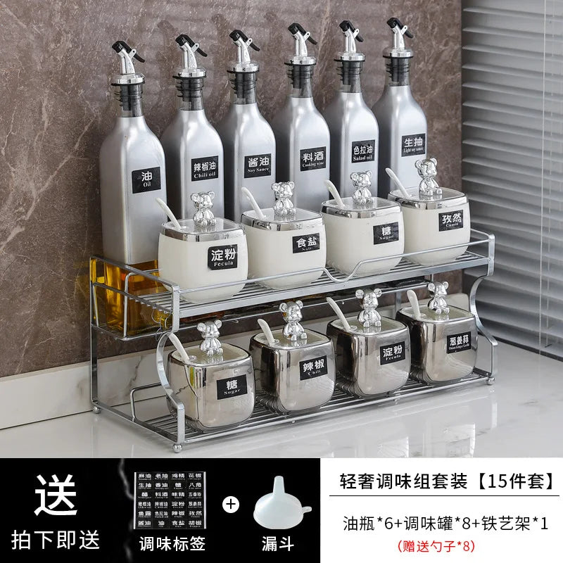 Luxury seasoning box oil bottle combination set kitchen decoration ceramic seasoning jar seasoning oil salt sauce vinegar bottle