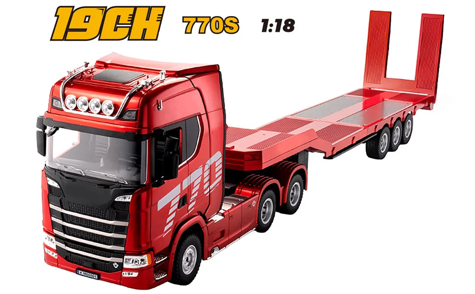 19Channels 770S Hobby RC Tractor Truck & Plastic Semi Trailer Flatbed Toys 1/18 Scale Light Sound Effects Remote Control Lorry C