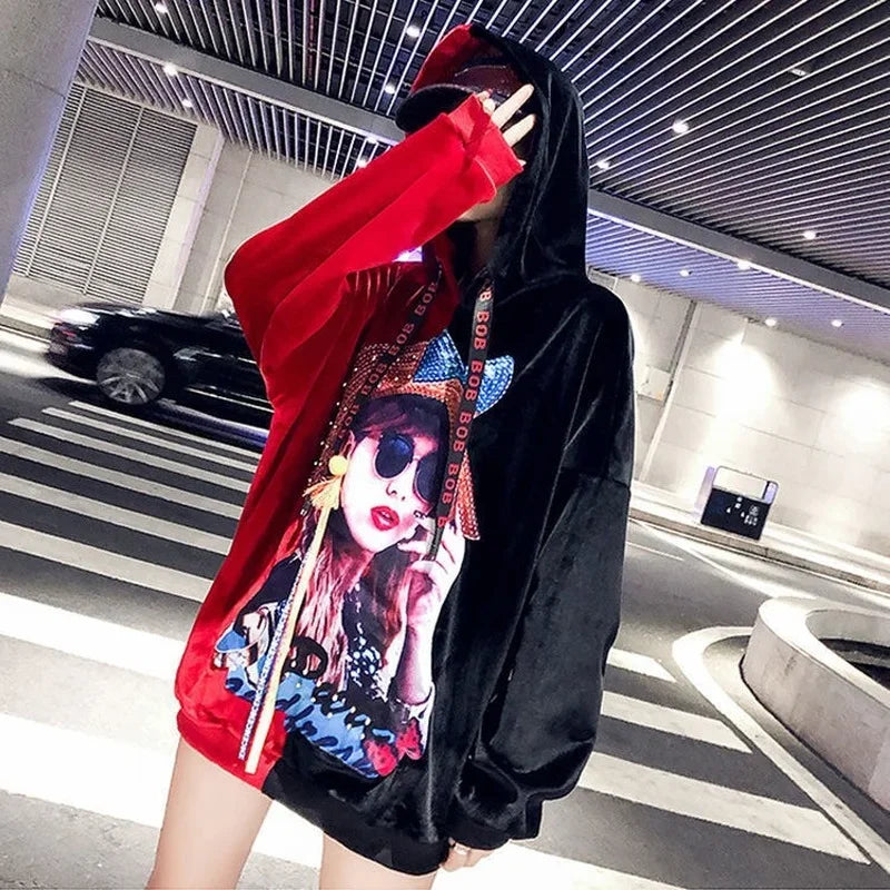 Hoodie Harajuku Style Hoodies for Women Tops Aesthetic Korean Fashion Vintage Graphic Women's Sweat-shirt Spring Autumn Crewneck