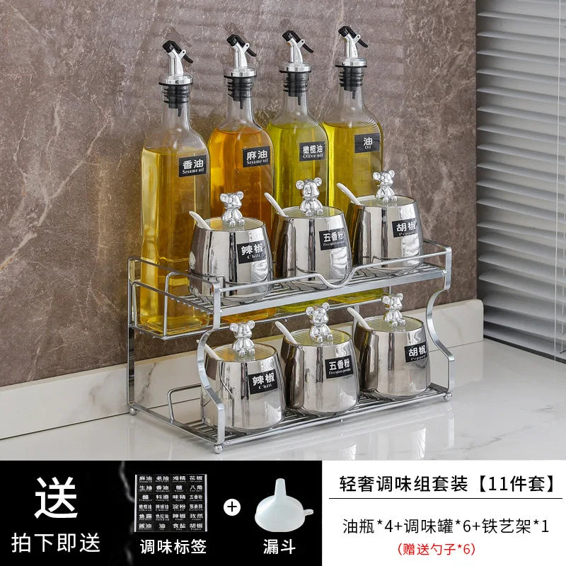 Luxury seasoning box oil bottle combination set kitchen decoration ceramic seasoning jar seasoning oil salt sauce vinegar bottle