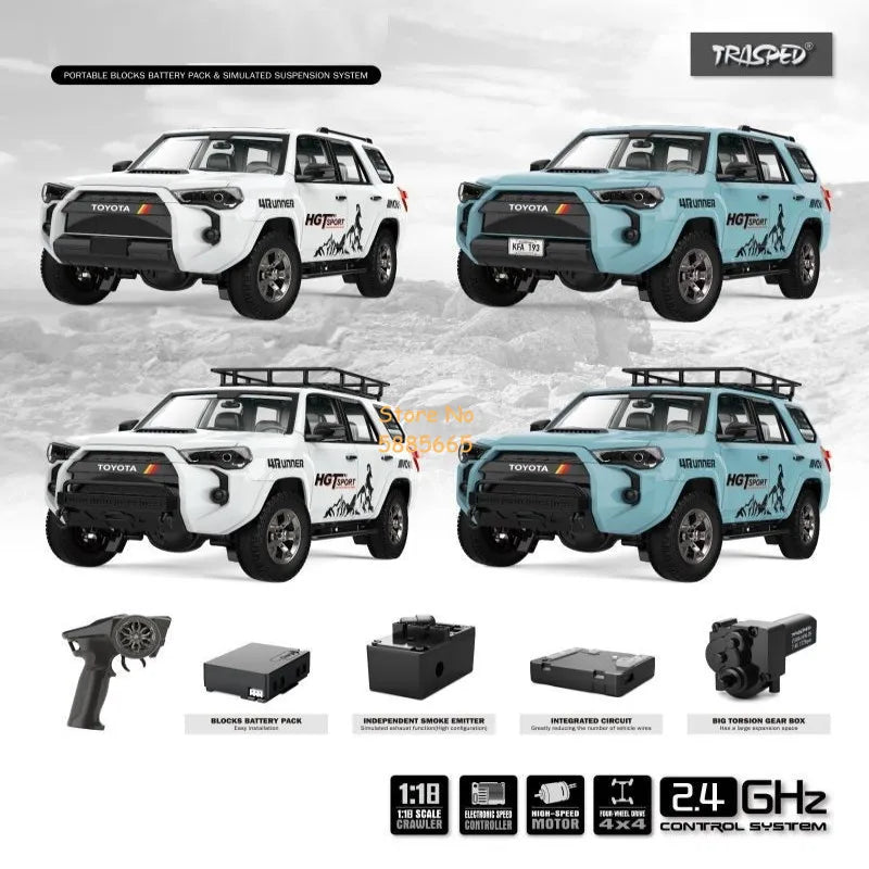 1/18 High Simulation All Terrain Off Road Electric RC Car Truck 2.4G Lighting Smoke Sound Effects 4WD Remote Control Car Boy Toy