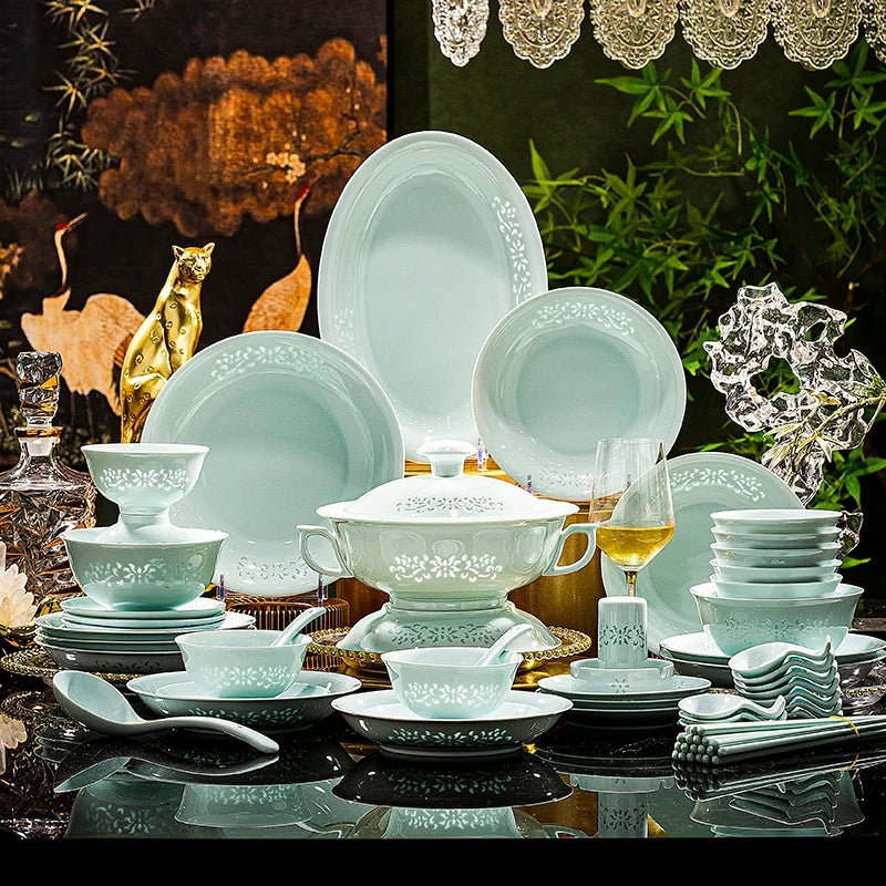 Jingdezhen Ceramic Tableware Set Underglaze Colourful Delicate Bowl Plate Tableware Set Home Use Moving Gift High-end New Style