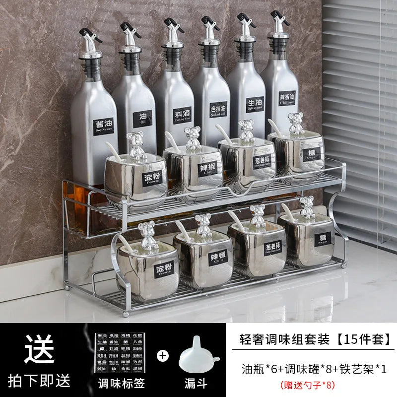 Luxury seasoning box oil bottle combination set kitchen decoration ceramic seasoning jar seasoning oil salt sauce vinegar bottle