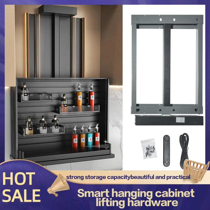 Kitchen Cabinet Lifting Basket Upper And Lower Buffer Double Door Seasoning Seasoning Basket Pull-Down Cabinet