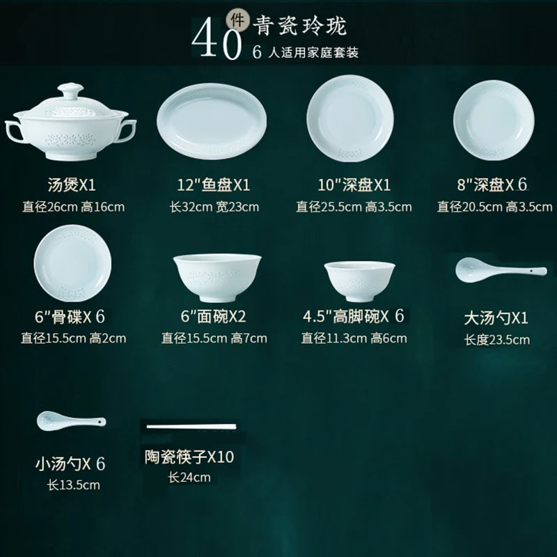 Jingdezhen Ceramic Tableware Set Underglaze Colourful Delicate Bowl Plate Tableware Set Home Use Moving Gift High-end New Style