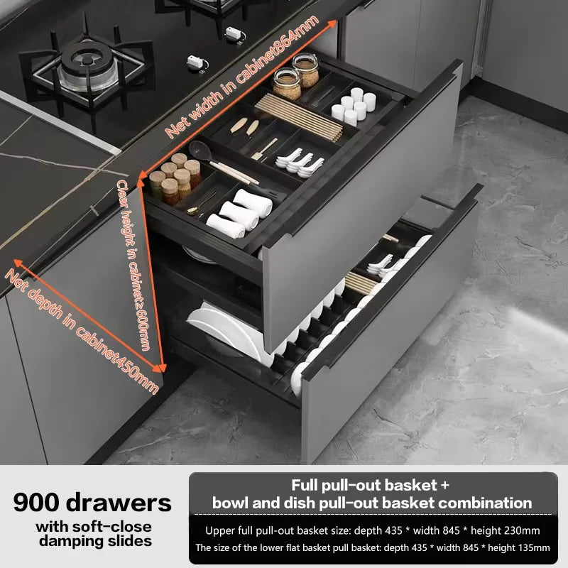 Pull-Out Basket Kitchen Cabinet Double-Layer Pull-Out Space Aluminum Alloy Drawer To Store Seasoning Kitchen Cabinet Bowl Basket