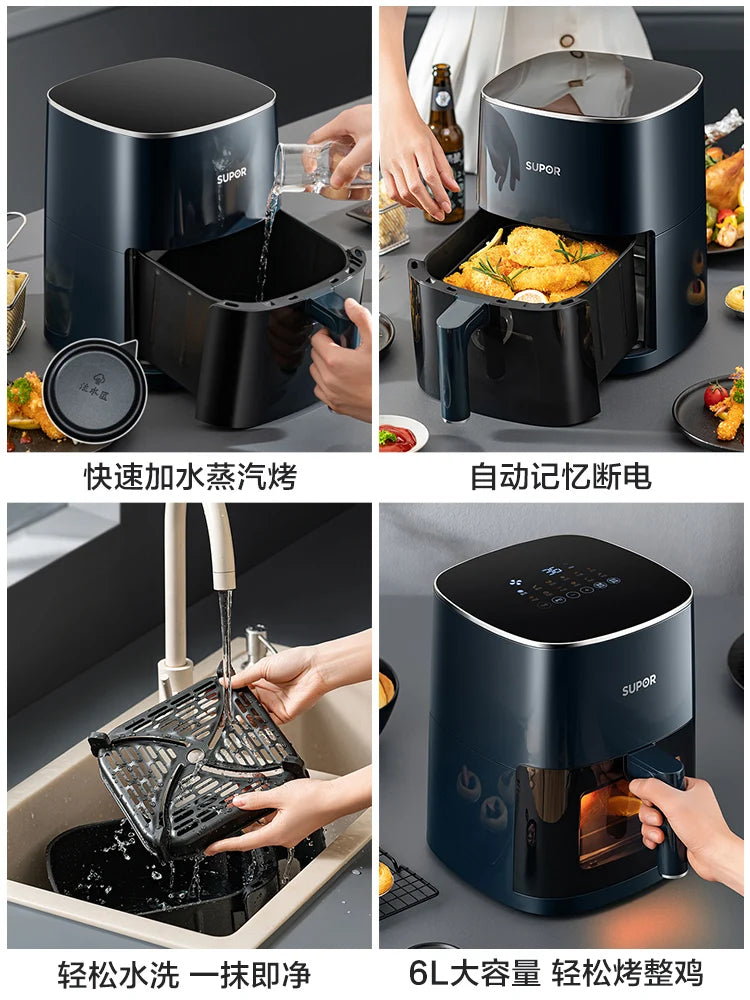 Household visual air fryer without flipping, top heating, large capacity smart air fryer