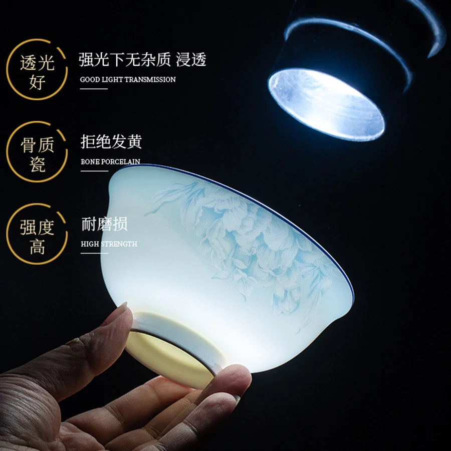 Jingdezhen Bone China Rice Bowl, Plate Spoon Dinnerware Set Light luxury Food Plate Chinese Restaurant Complete set of Tableware