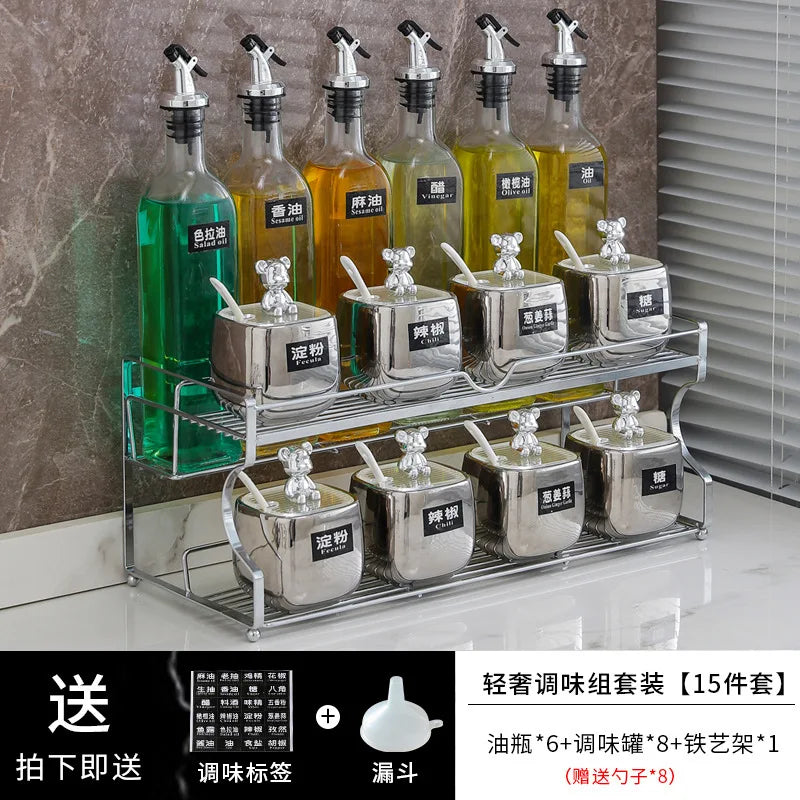 Luxury seasoning box oil bottle combination set kitchen decoration ceramic seasoning jar seasoning oil salt sauce vinegar bottle