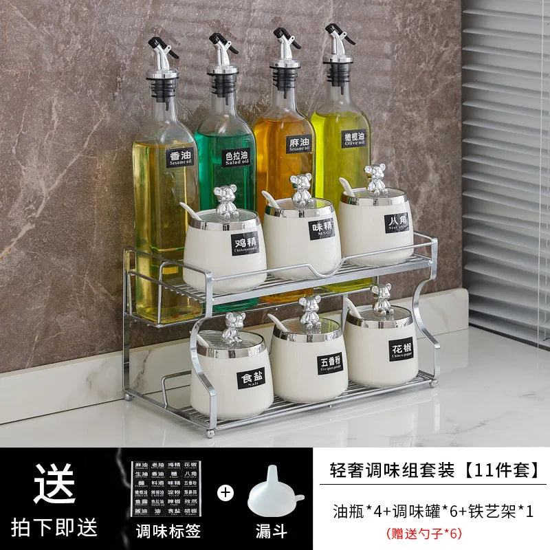 Luxury seasoning box oil bottle combination set kitchen decoration ceramic seasoning jar seasoning oil salt sauce vinegar bottle
