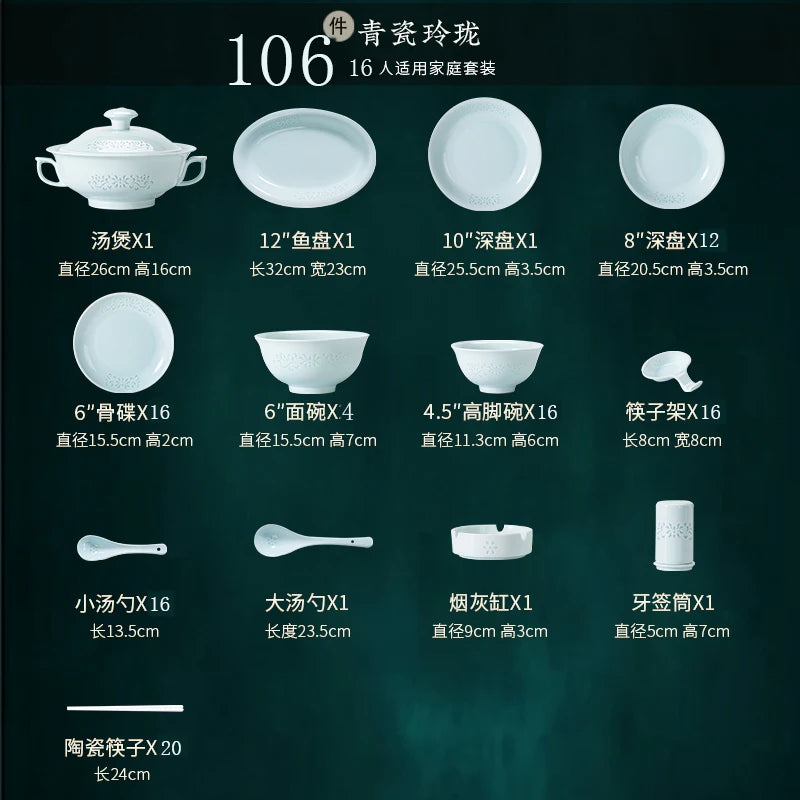 Jingdezhen Ceramic Tableware Set Underglaze Colourful Delicate Bowl Plate Tableware Set Home Use Moving Gift High-end New Style