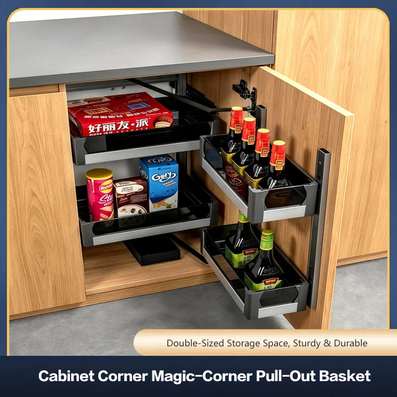 Premium Corner Cabinet Magic Monster Pull Out Full Extension Double Layer Stainless Steel Spice Rack Organizer For Kitchen