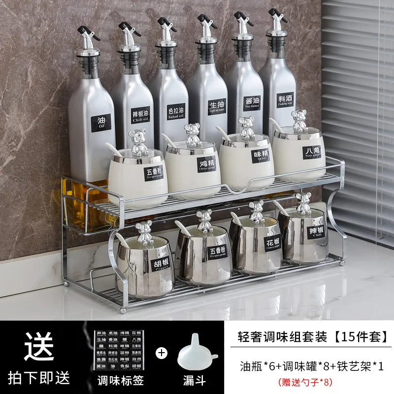 Luxury seasoning box oil bottle combination set kitchen decoration ceramic seasoning jar seasoning oil salt sauce vinegar bottle