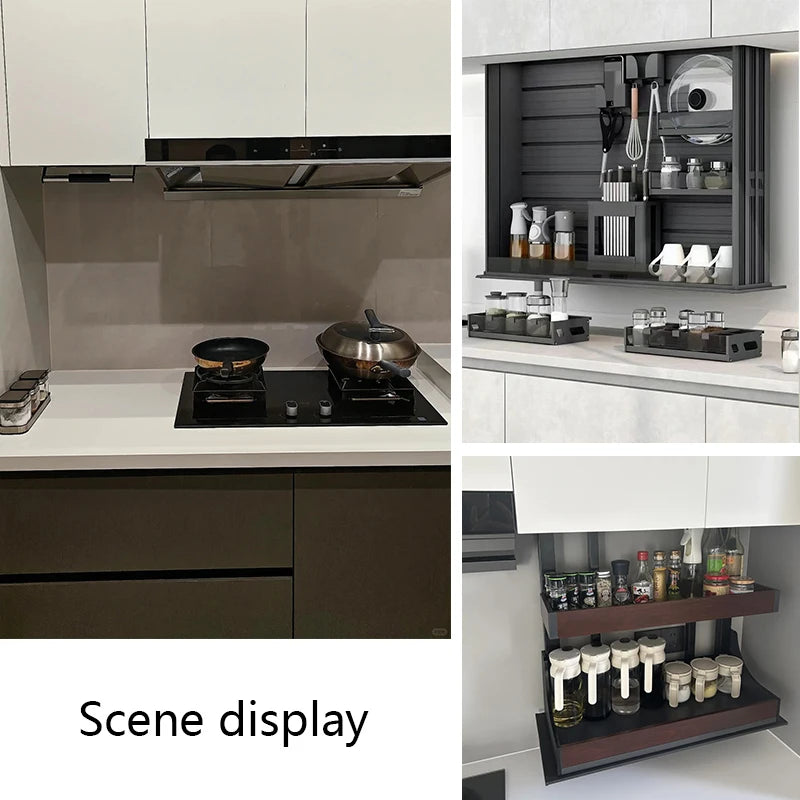 Kitchen Cabinet Lifting Basket Upper And Lower Buffer Double Door Seasoning Seasoning Basket Pull-Down Cabinet