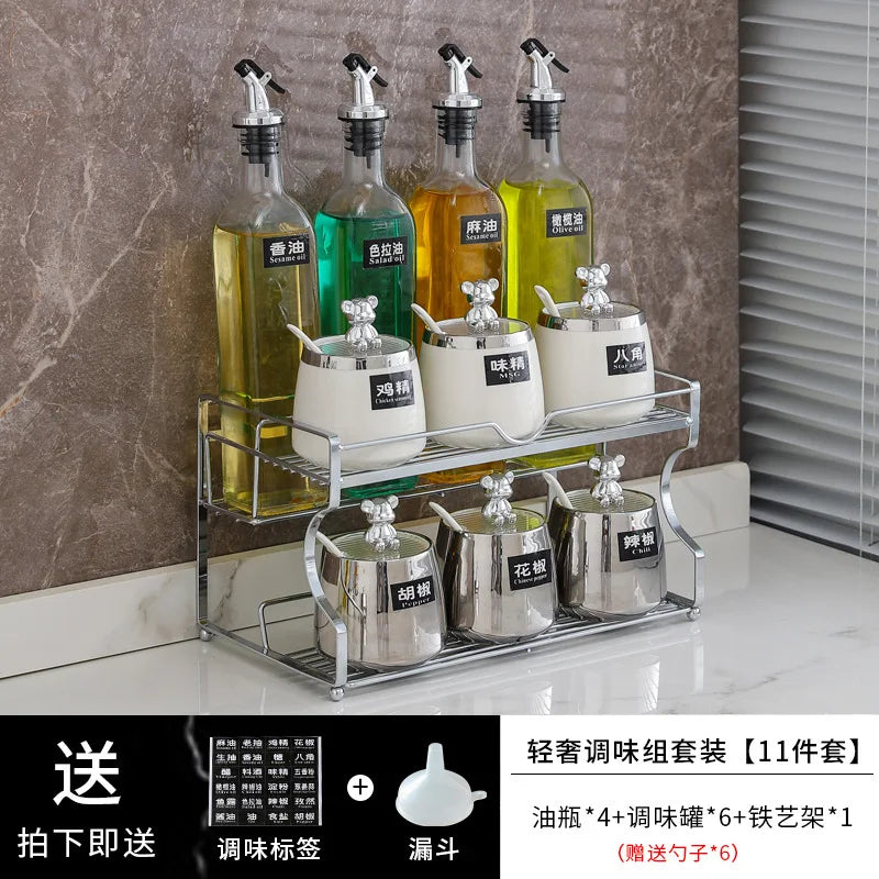 Luxury seasoning box oil bottle combination set kitchen decoration ceramic seasoning jar seasoning oil salt sauce vinegar bottle
