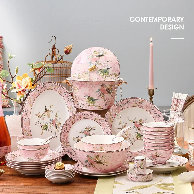 Luxury Dining Room Dinnerware Sets Home Christmas Kitchen Bone China Dinnerware Plates Guests Bajillas De Cocina Dinner Sets