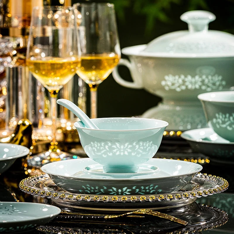 Jingdezhen Ceramic Tableware Set Underglaze Colourful Delicate Bowl Plate Tableware Set Home Use Moving Gift High-end New Style