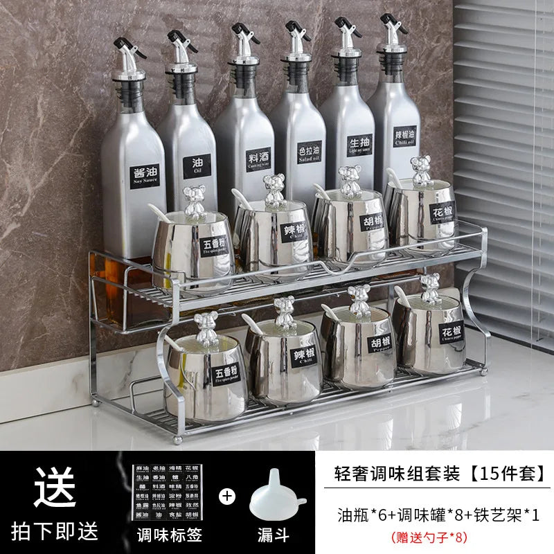 Luxury seasoning box oil bottle combination set kitchen decoration ceramic seasoning jar seasoning oil salt sauce vinegar bottle