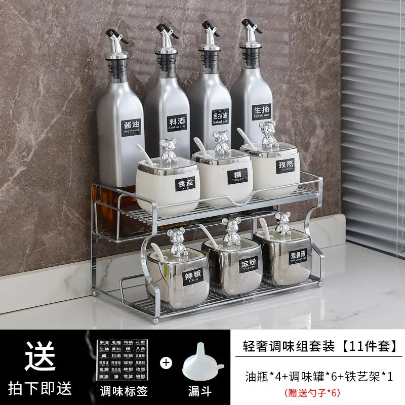 Luxury seasoning box oil bottle combination set kitchen decoration ceramic seasoning jar seasoning oil salt sauce vinegar bottle