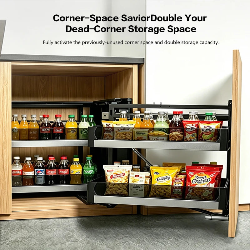Premium Corner Cabinet Magic Monster Pull Out Full Extension Double Layer Stainless Steel Spice Rack Organizer For Kitchen