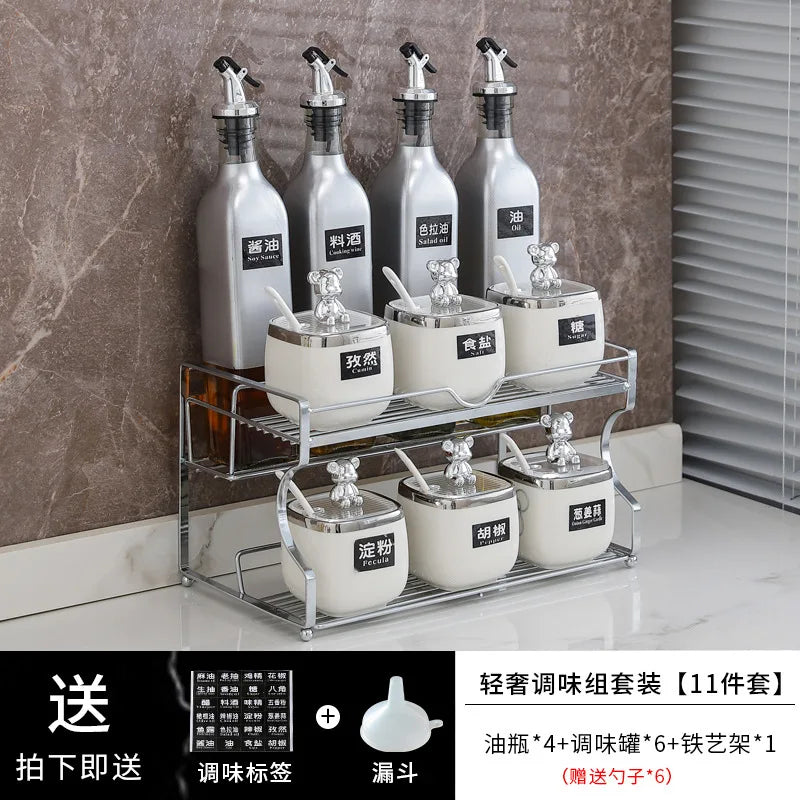 Luxury seasoning box oil bottle combination set kitchen decoration ceramic seasoning jar seasoning oil salt sauce vinegar bottle