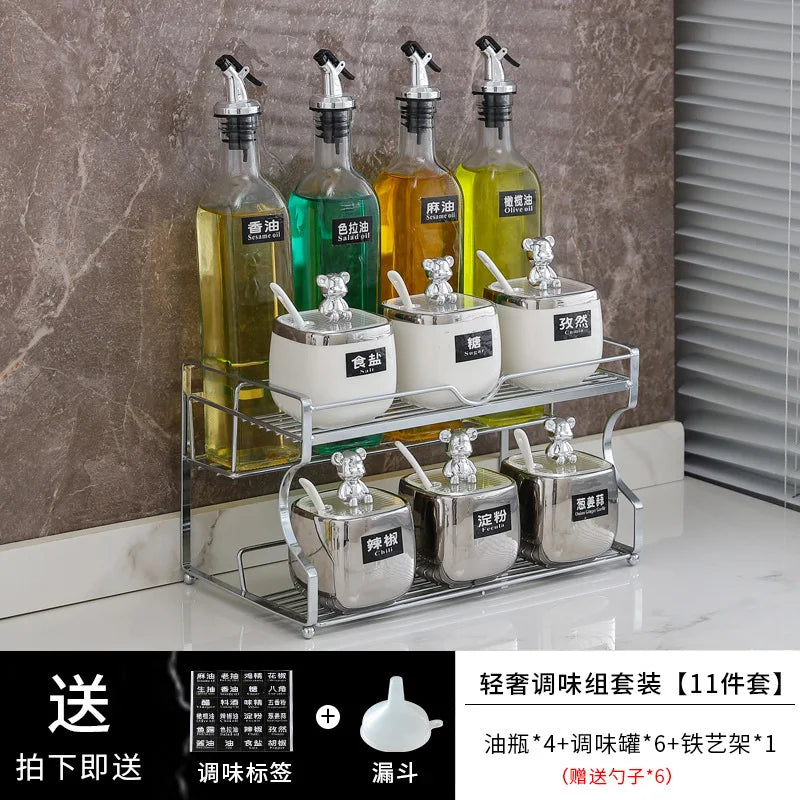 Luxury seasoning box oil bottle combination set kitchen decoration ceramic seasoning jar seasoning oil salt sauce vinegar bottle