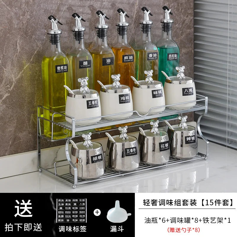 Luxury seasoning box oil bottle combination set kitchen decoration ceramic seasoning jar seasoning oil salt sauce vinegar bottle