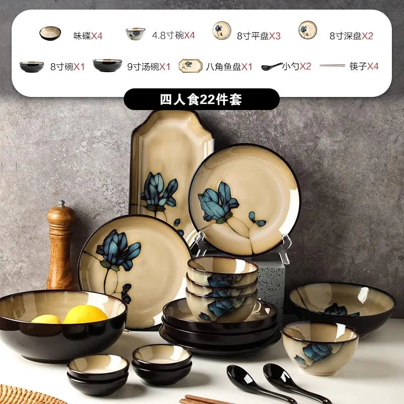 Japanese-style Tableware Set Moving House Creative Retro Bowl And Plate Tableware Set Home Use Plate Bowl And Chopsticks Set