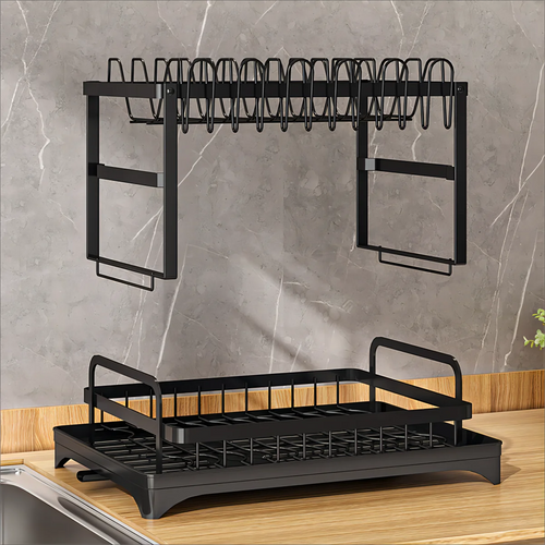 2 Tier Dish Drying Rack Kitchen Bowl Drainer Storage Rack Tableware Drain Chopsticks Knife Fork Water Cup Storage Holder 2 Tier