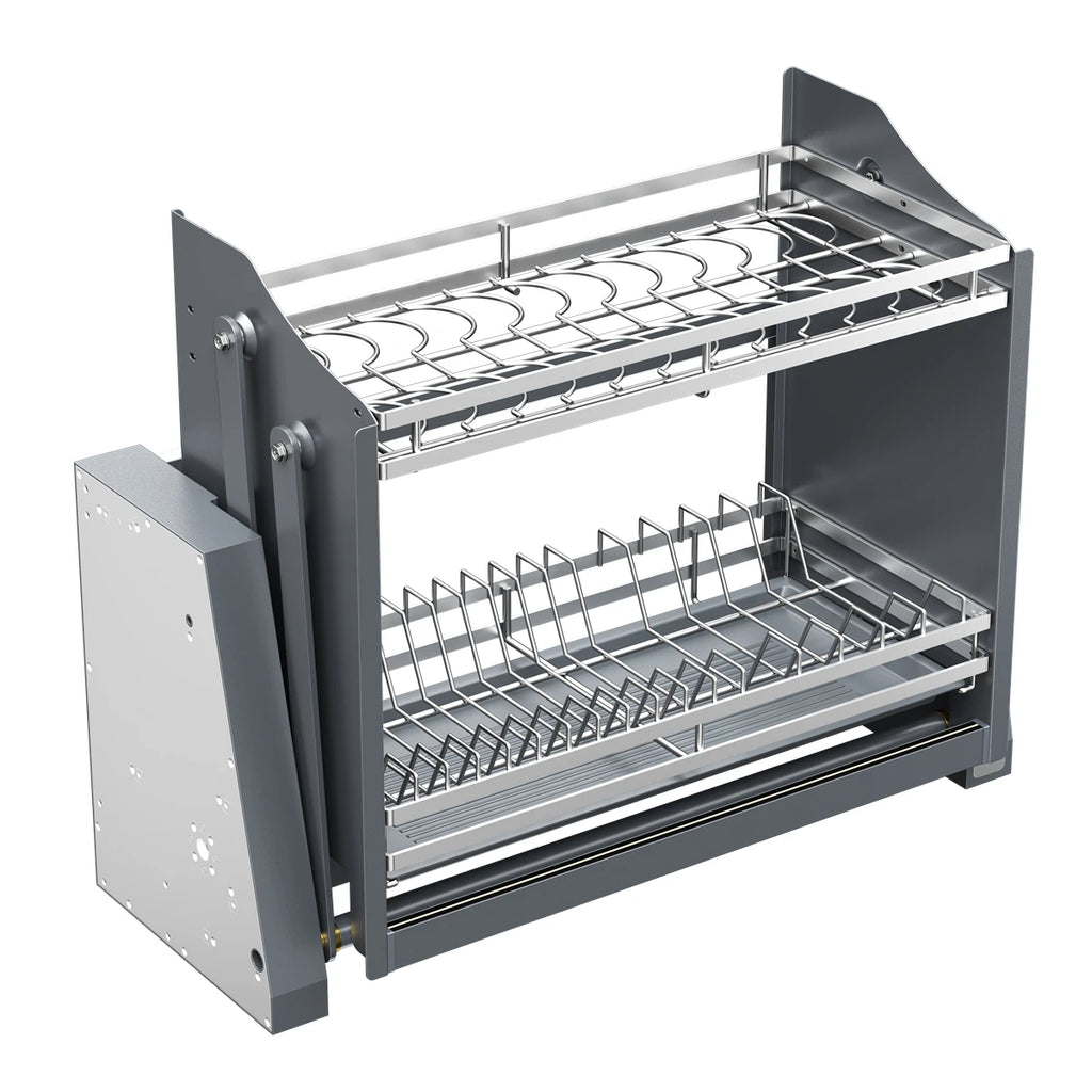 Smart Dish Rack Touch Switch Pull Down Shelf Electric Upper Cabinet Organizer LED Anti-Collision Quiet Kitchen Storage
