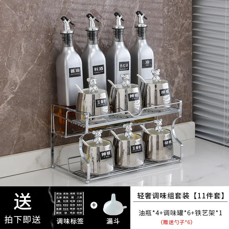 Luxury seasoning box oil bottle combination set kitchen decoration ceramic seasoning jar seasoning oil salt sauce vinegar bottle