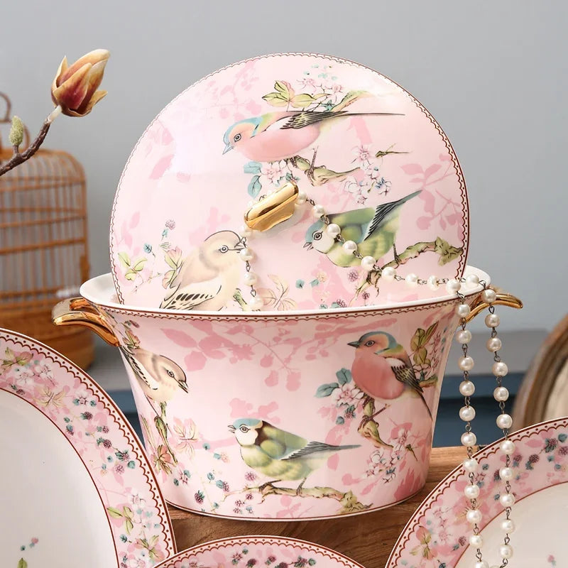 Luxury Dining Room Dinnerware Sets Home Christmas Kitchen Bone China Dinnerware Plates Guests Bajillas De Cocina Dinner Sets
