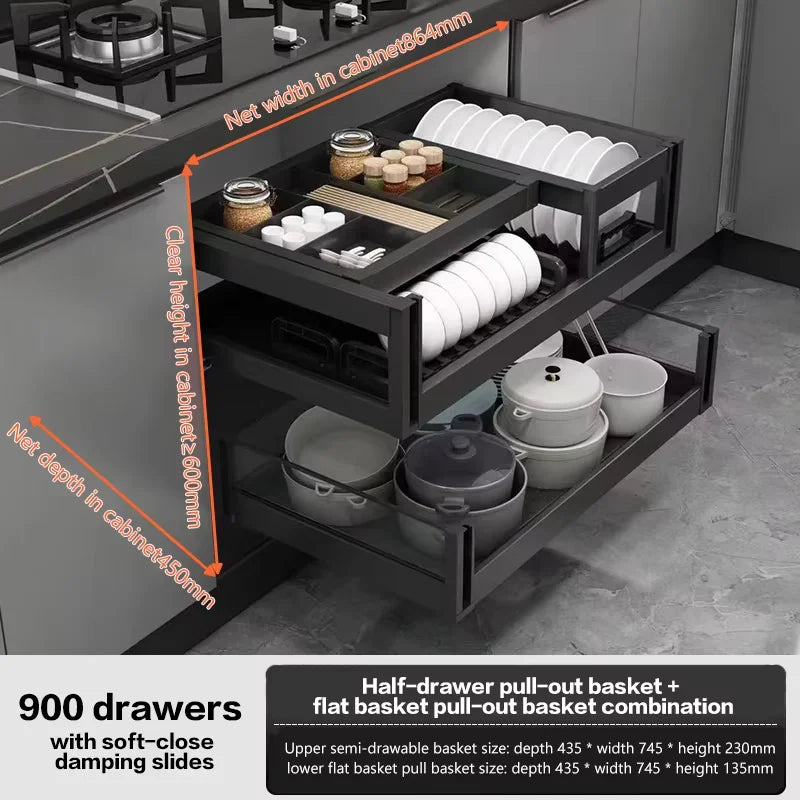 Pull-Out Basket Kitchen Cabinet Multi-Layer Drawer-Type Bowl Rack Drawer-Type Middle Drawer Cabinet Storage Bowls And Dishes