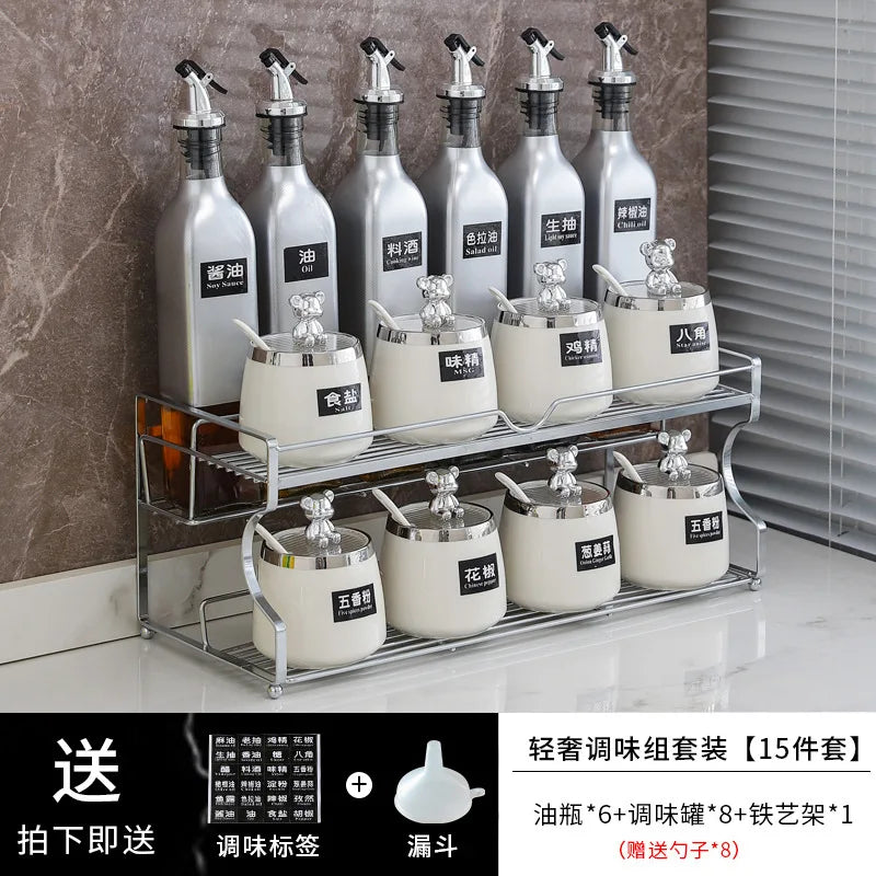 Luxury seasoning box oil bottle combination set kitchen decoration ceramic seasoning jar seasoning oil salt sauce vinegar bottle