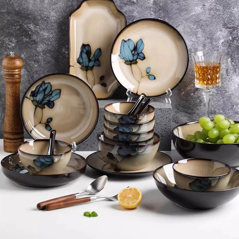 Japanese-style Tableware Set Moving House Creative Retro Bowl And Plate Tableware Set Home Use Plate Bowl And Chopsticks Set