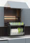 Smart Dish Rack Touch Switch Pull Down Shelf Electric Upper Cabinet Organizer LED Anti-Collision Quiet Kitchen Storage