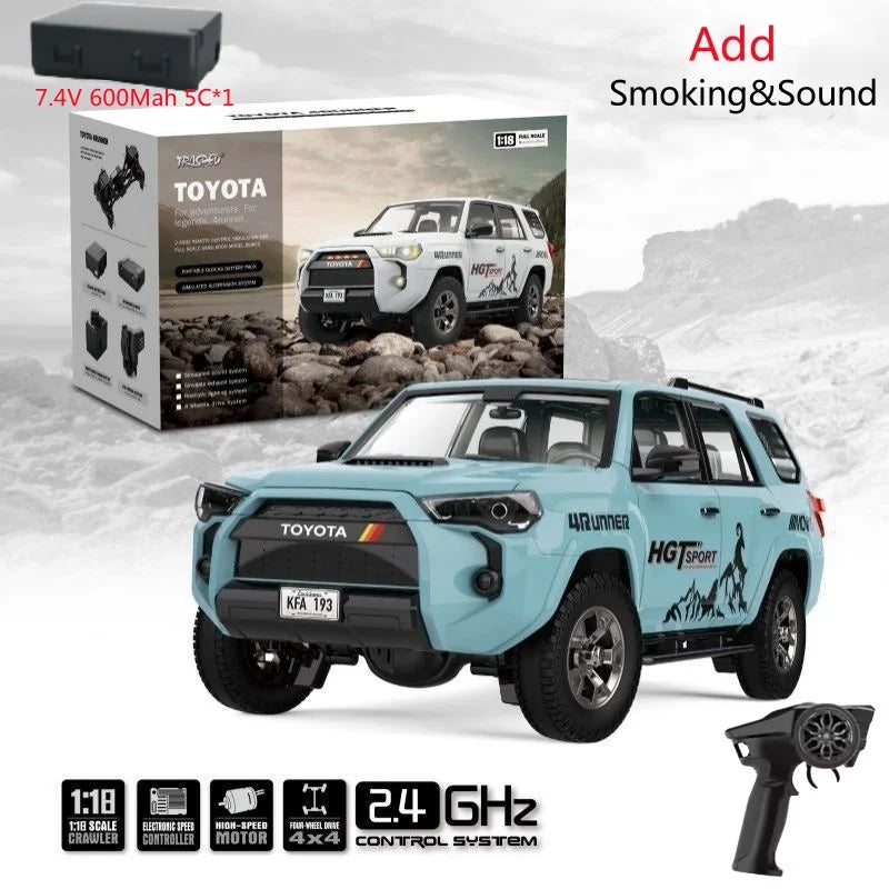 1/18 High Simulation All Terrain Off Road Electric RC Car Truck 2.4G Lighting Smoke Sound Effects 4WD Remote Control Car Boy Toy